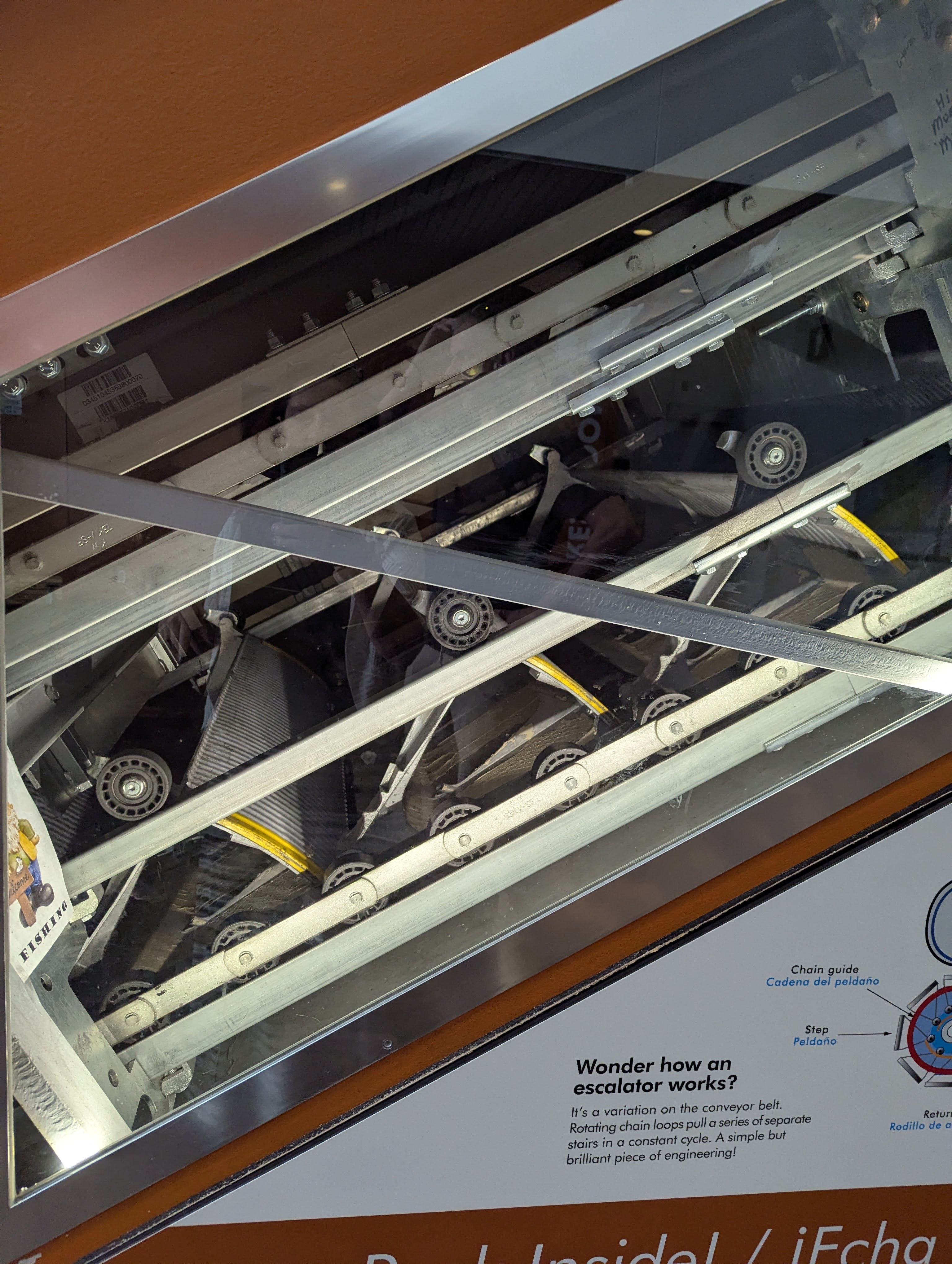 Side view of the inside of an escalator
