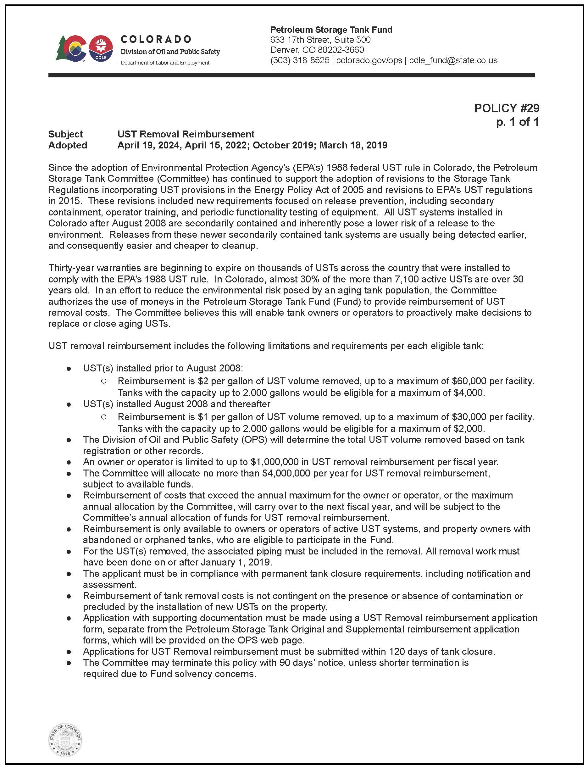 Image of Policy 29 document, includes link