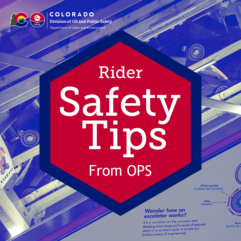 Image of internal escalator function with text that says, Rider Safety Tips from OPS